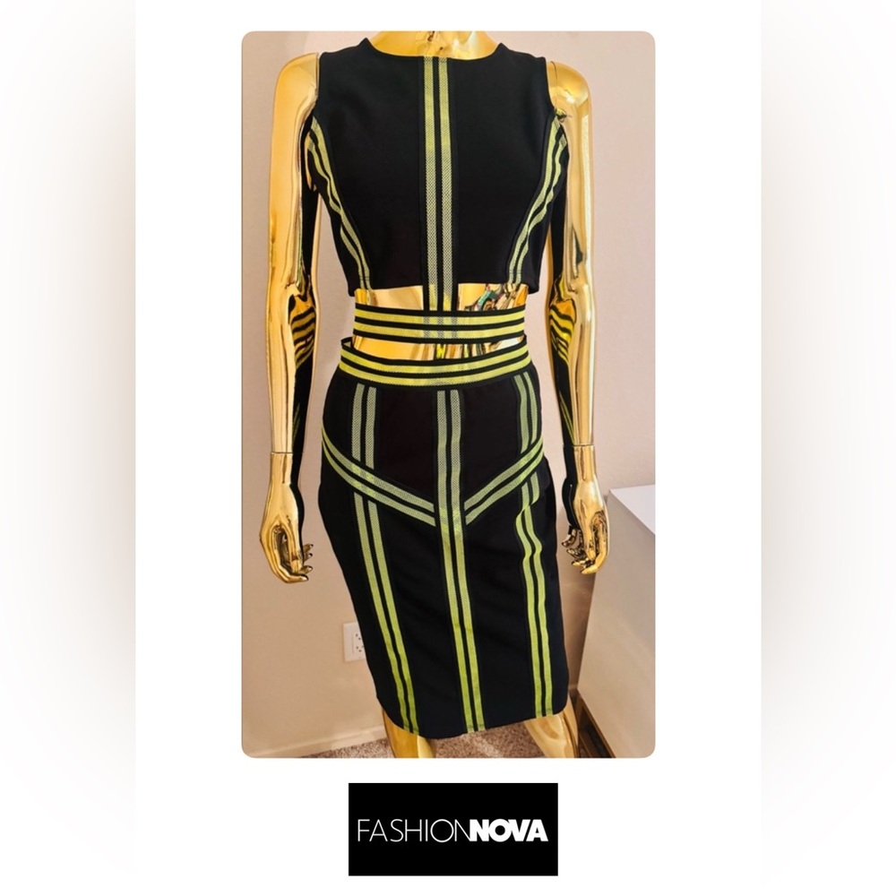 Fashion Nova Neon Flashing Lights Midi Skirt Set, Size L, NWT